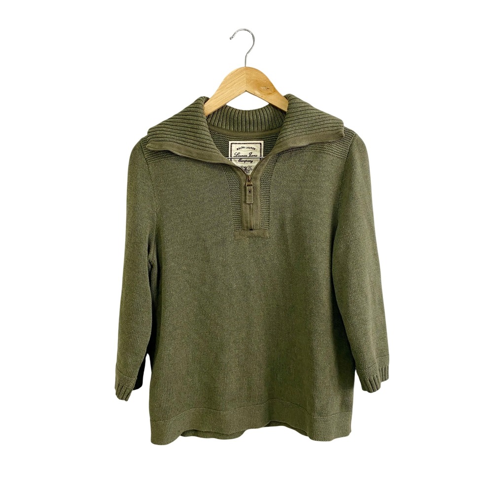 Ralph Lauren Vintage Y2K Olive Green Cotton Quarter Zip Sweater L Grandmacore